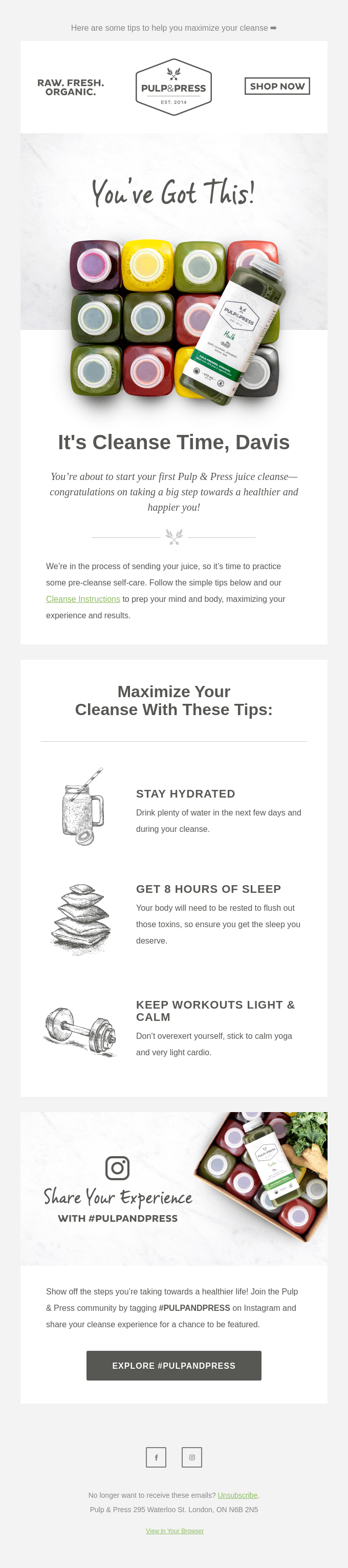 Pulp & Press cleanse prep email