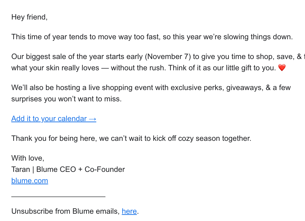Blume, We're doing Black Friday early, November 5 2025