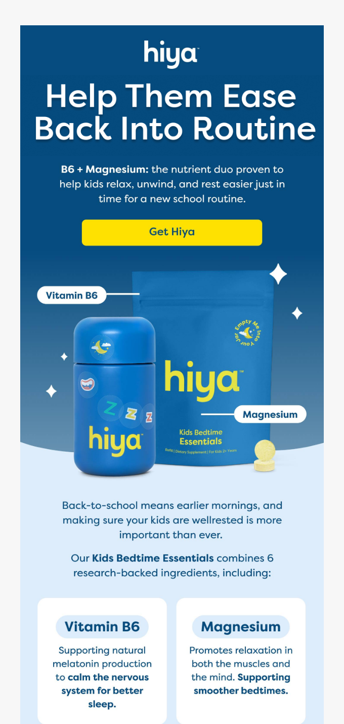 Hiya back-to-routine bundle email