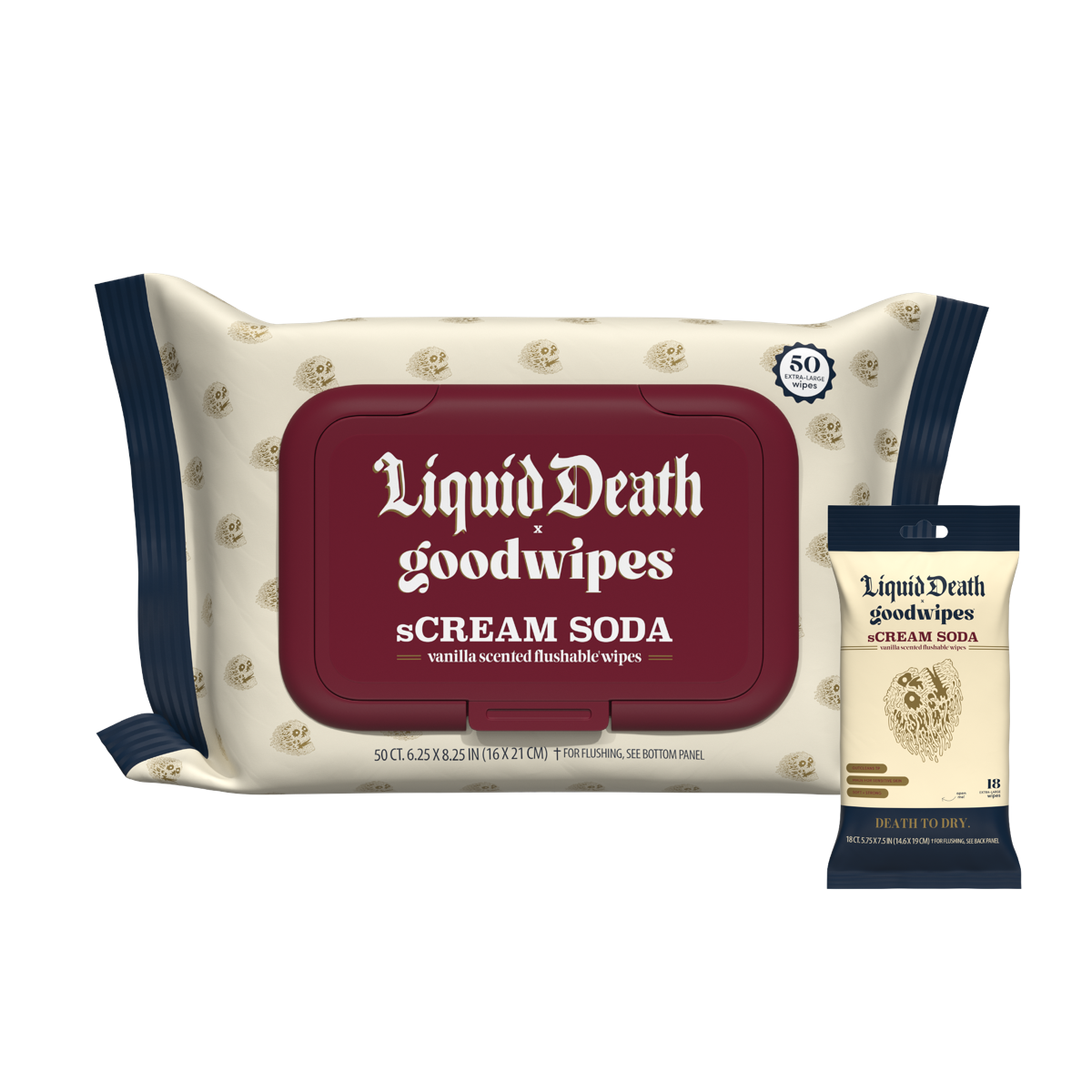 Liquid Death x goodwipes flushable wipes