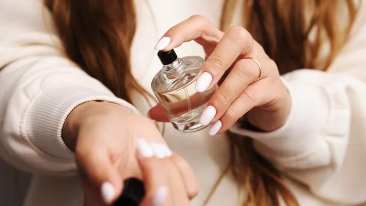 Fragrance bottles on a shelf