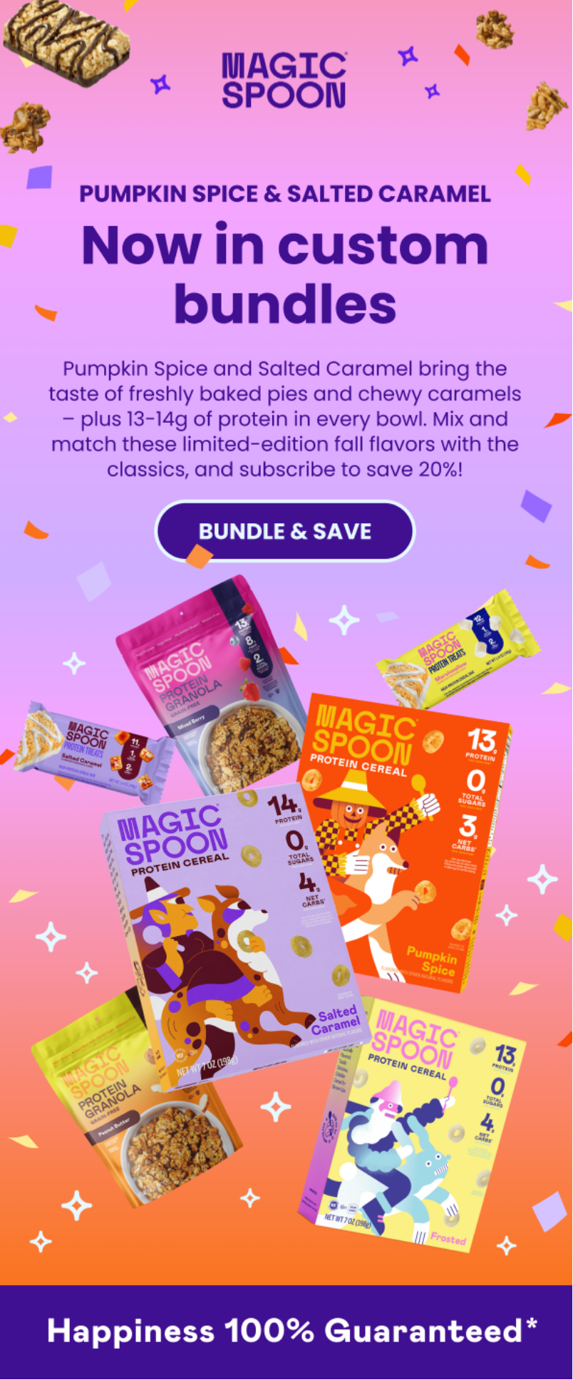 Magic Spoon bundle upgrade email adding fall flavors with Bundle and Save CTA