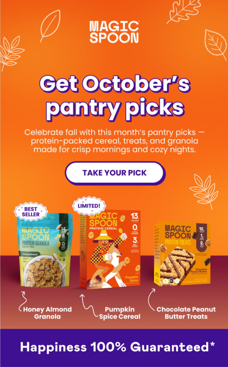 Magic Spoon October Fresh Pantry Picks email mixing new and best-selling flavors