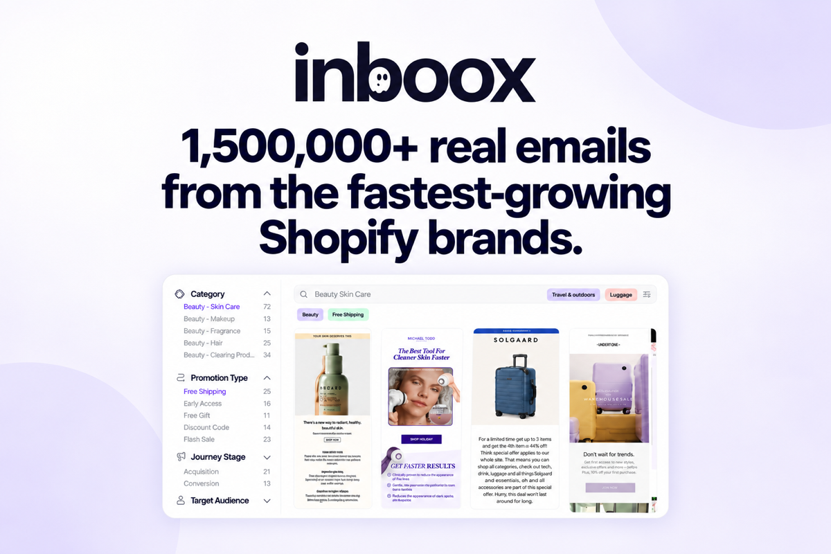 Inboox: 1,500,000+ real emails from the fastest-growing Shopify brands