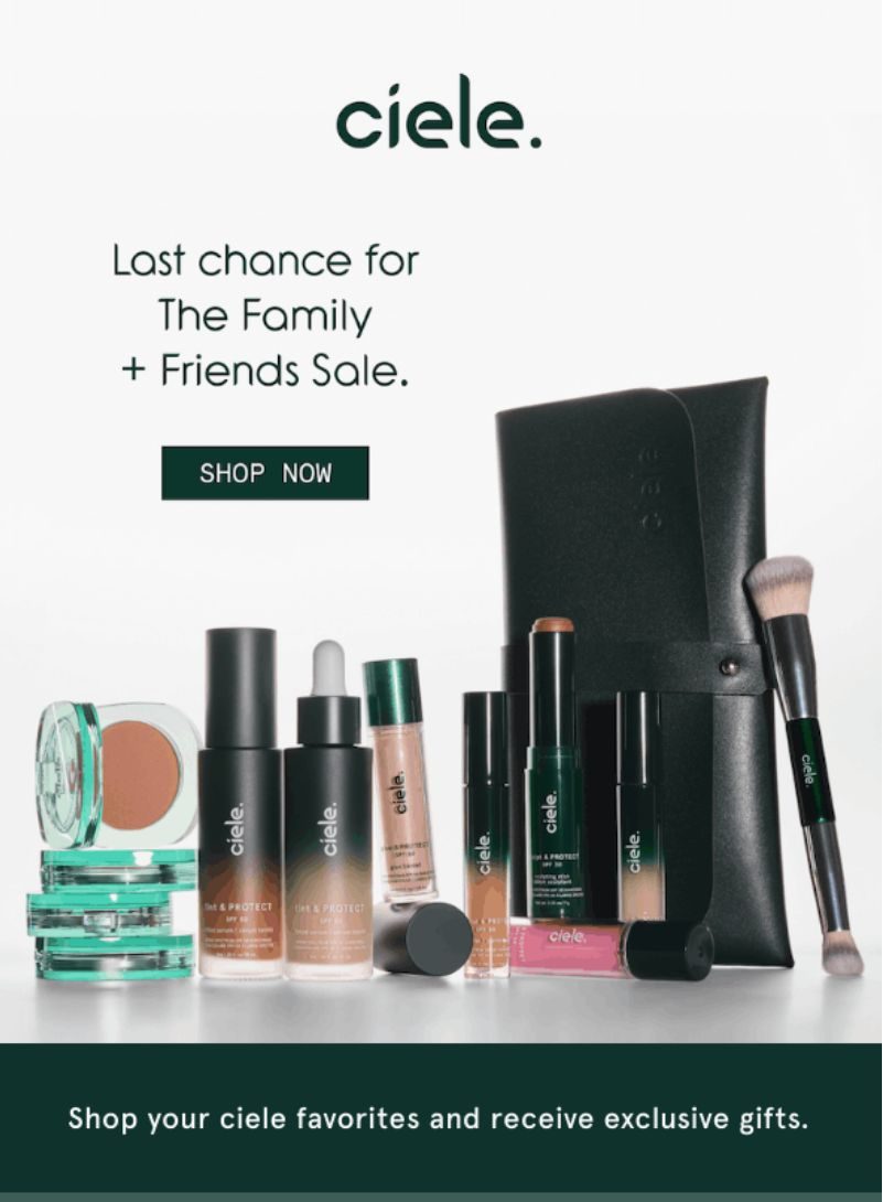 ciele Family and Friends Sale email with tiered gifts