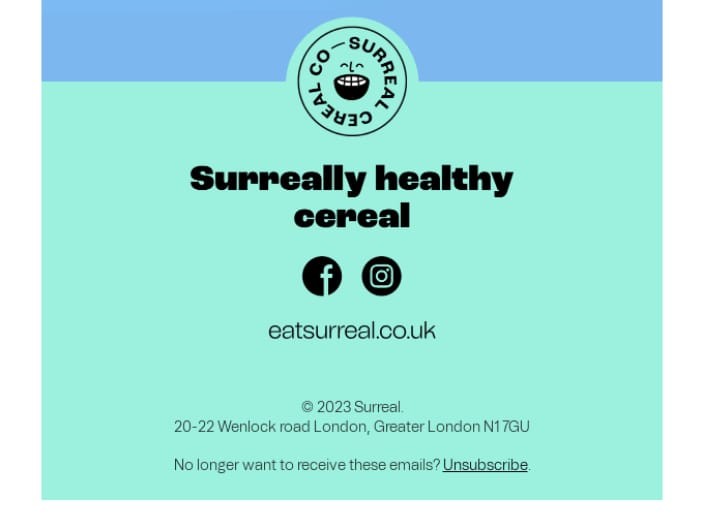 Surreal abandoned cart email footer