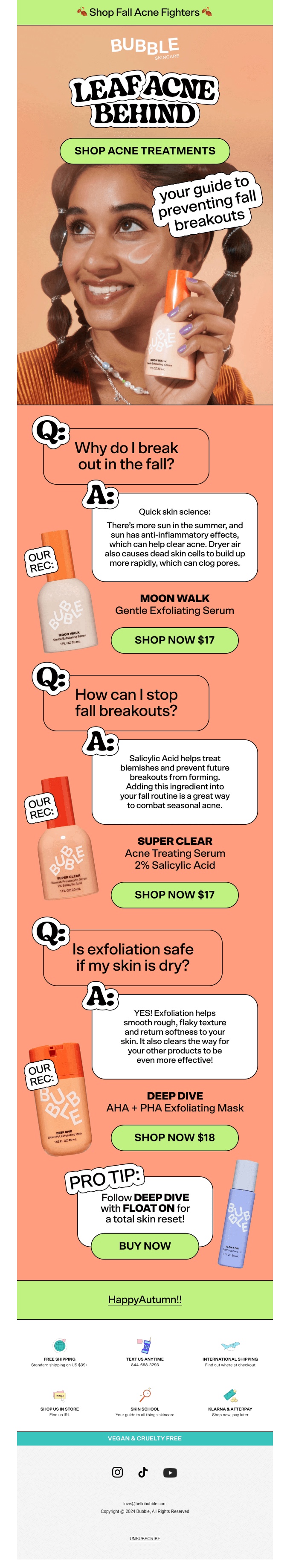 Bubble skincare seasonal advice email