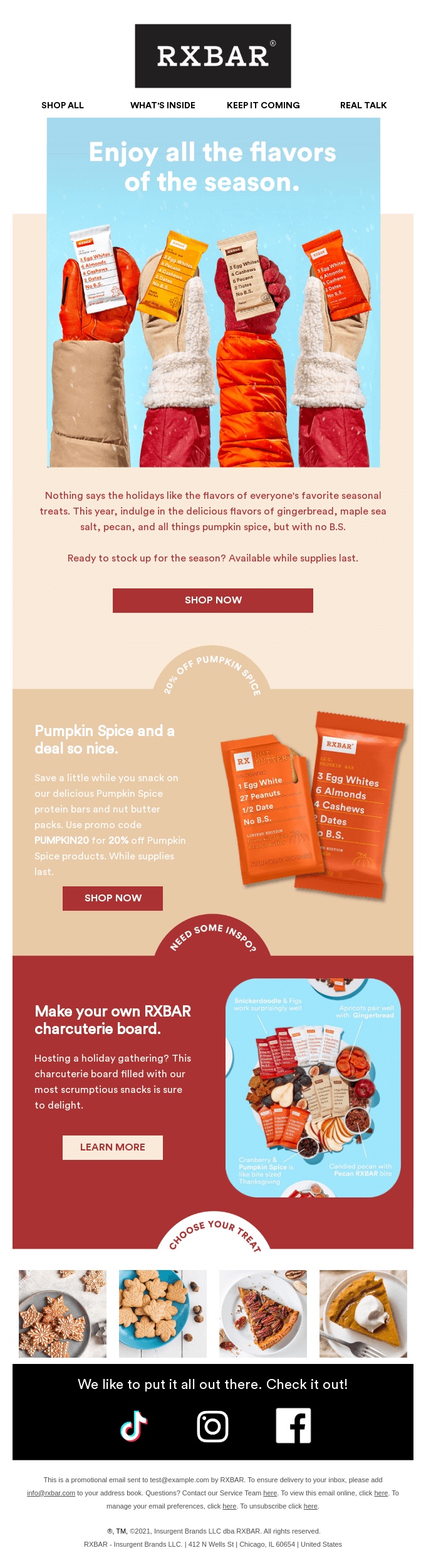 RXBAR fall email with pumpkin spice styling