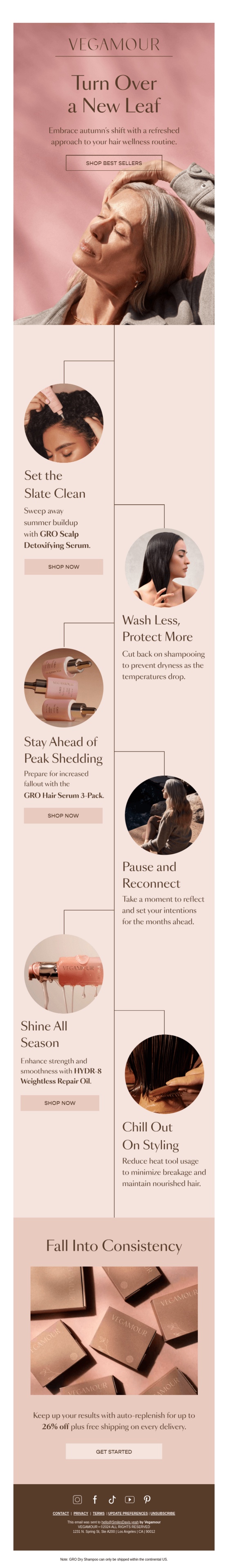 Vegamour email reframing products as fall hair care