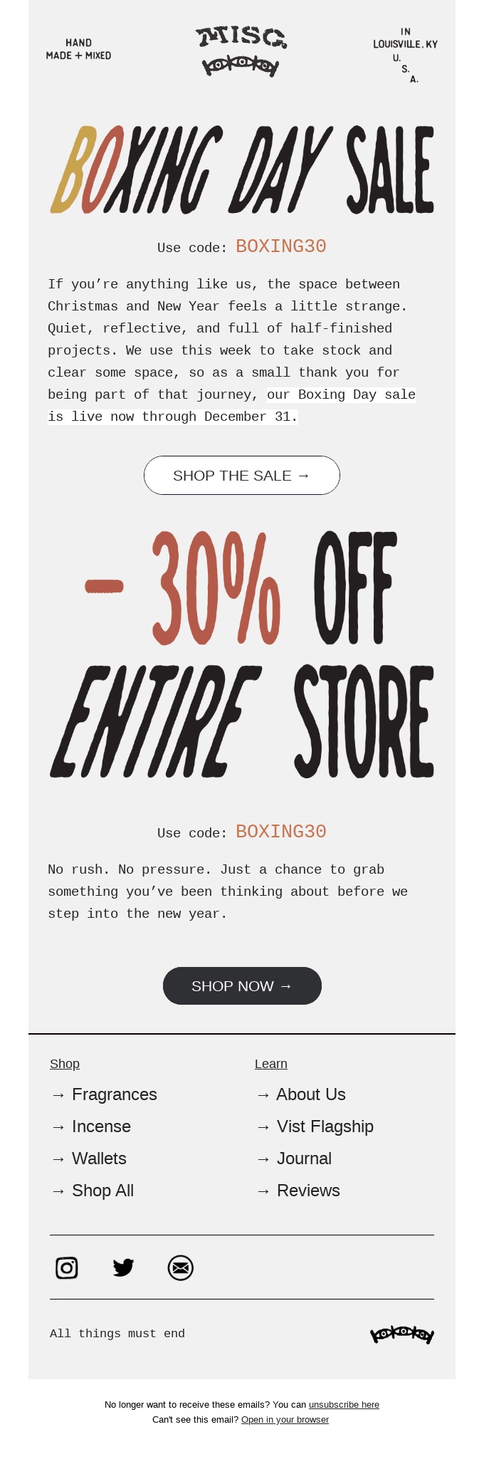 Misc Goods Co Boxing Day email