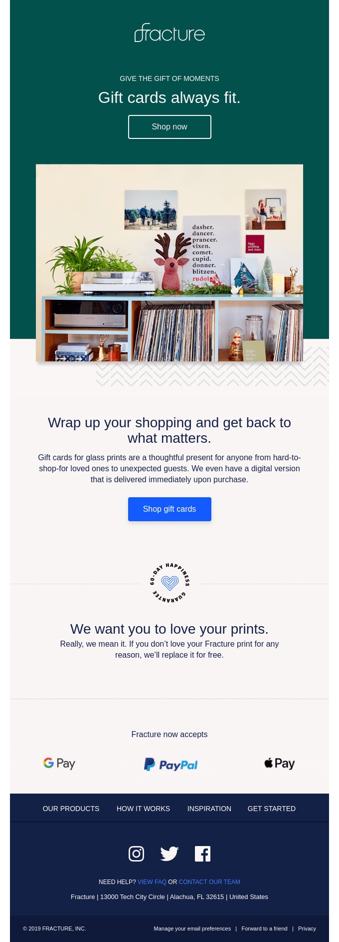 Fracture last-minute gift card email