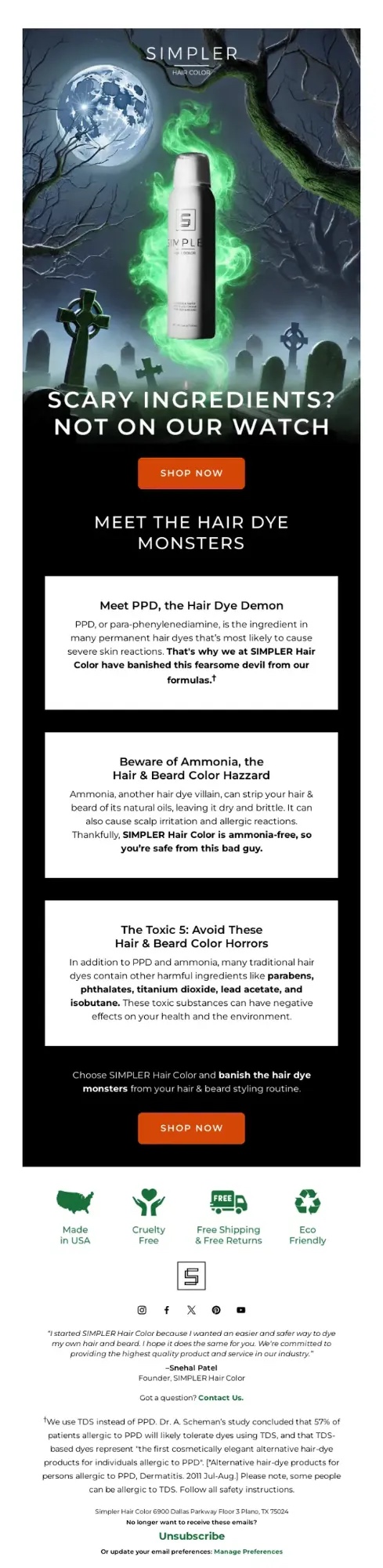 SIMPLER Hair Color Halloween email